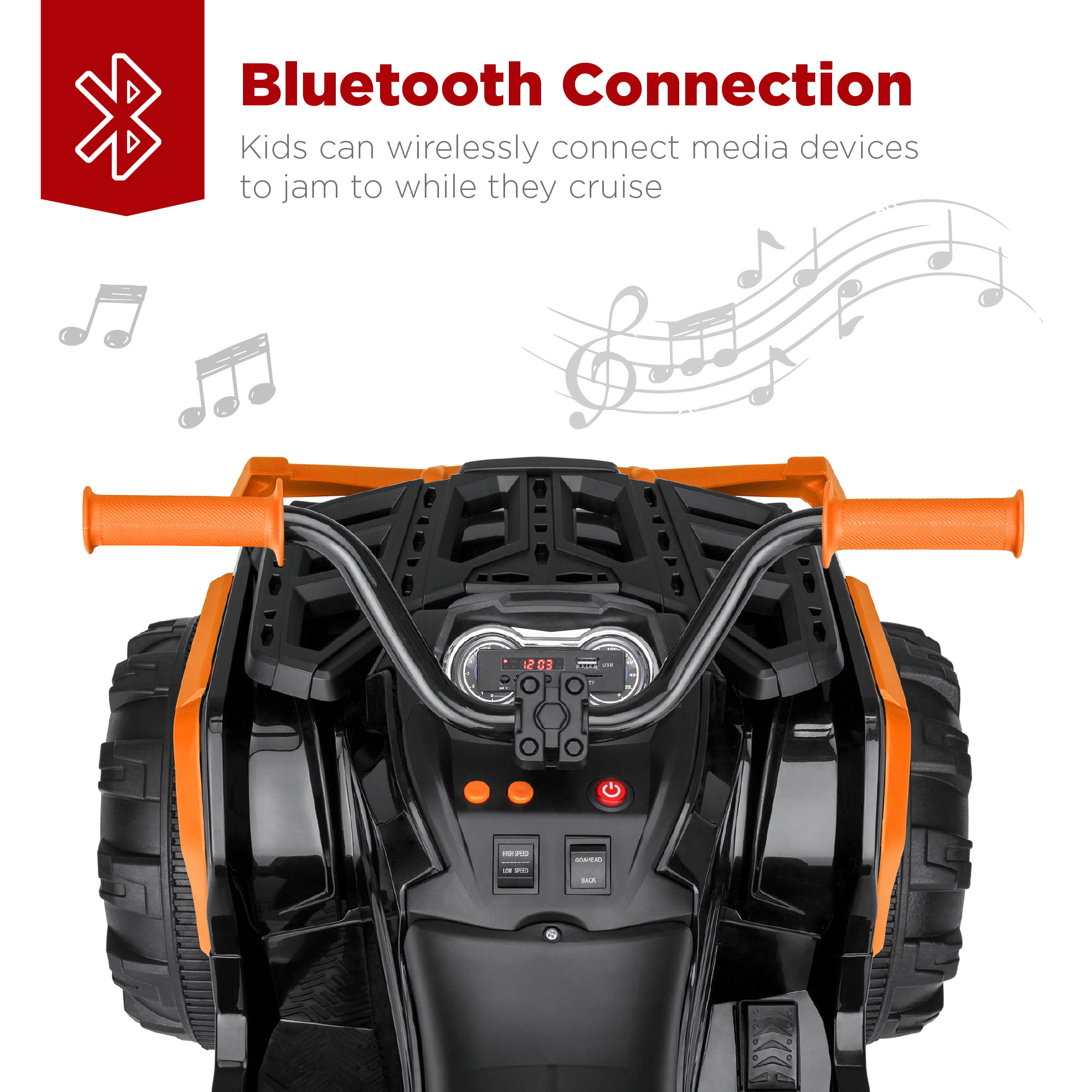 Best Choice Products 12V Kids Ride-On ATV Quad w/ Bluetooth, 3.7mph Max, Treaded Tires, LED Lights, Radio - Orange - 2