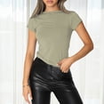 thumbnail image 5 of Blusa Mangas Cortas Camisa Top Mujer Básico Color Sólido Cuello Redondo Slim Fit Traje Diario Ygjytge ejercito verde T XS para Mujer, 5 of 5