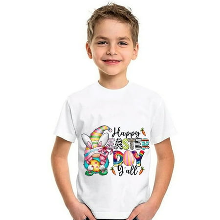 

kpoplk Tops For Toddler Easter Day Letters Prints Shirts Toddler Girl Boys Short Sleeve Bunny T Shirt Kids Girls Toddler Tshirt(Pink)