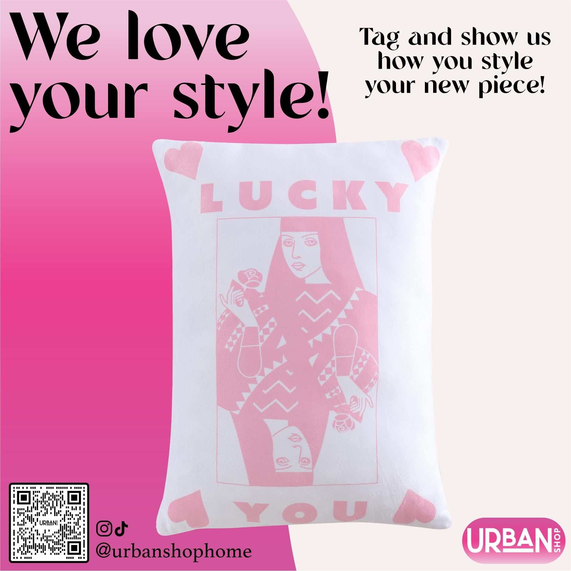 Urban Shop 18" x 14" White Smooshie Queen of Hearts Decorative Pillow, Teens and Young Adults