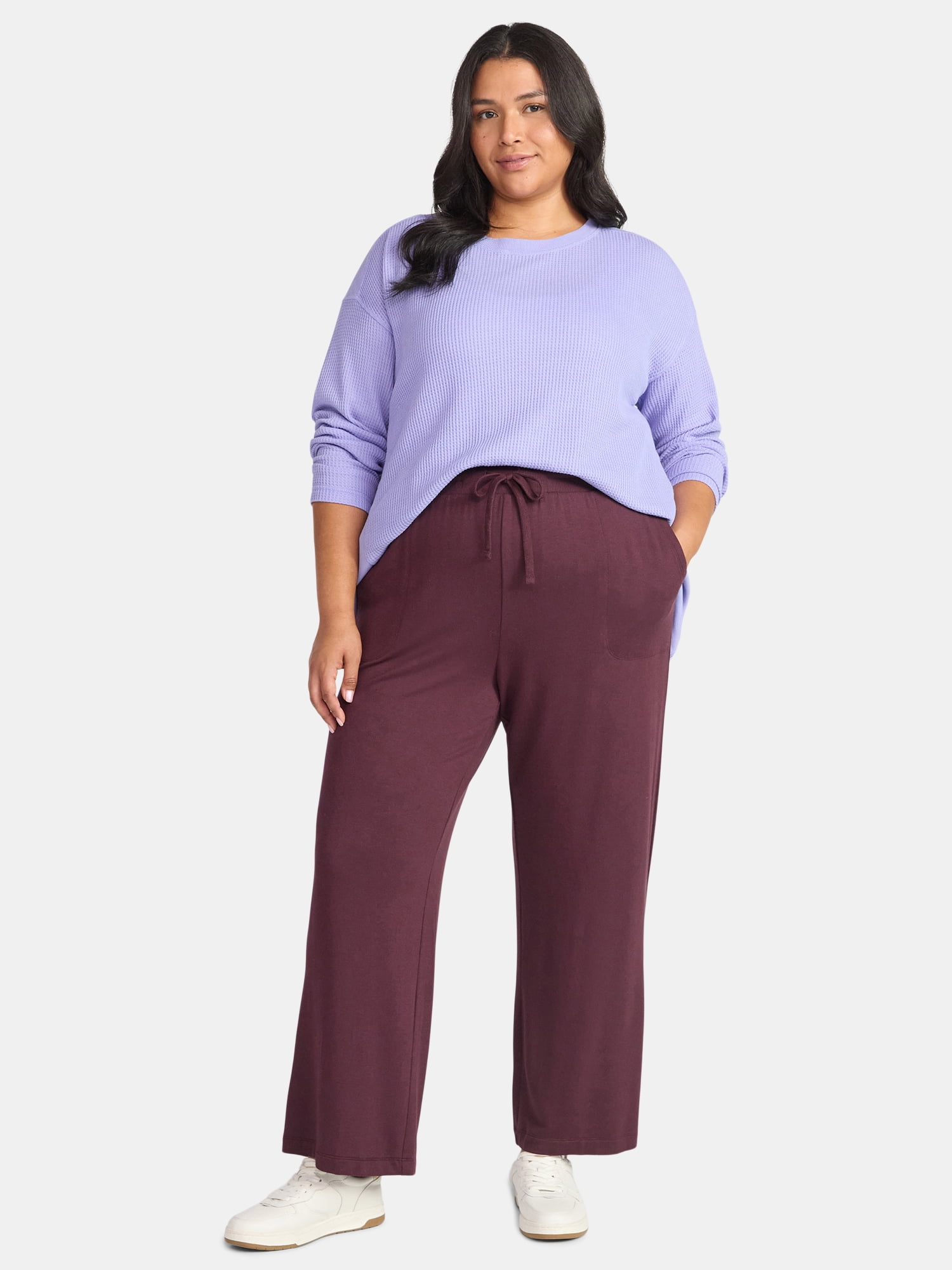 Terra & Sky Women's Plus Size Knit Wide Leg Pants, 28" Inseam, Sizes 0X-5X