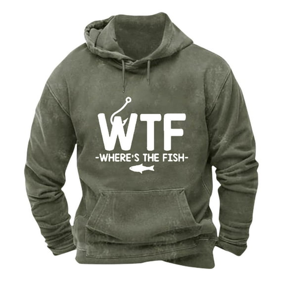 Generic Where's The Fish Graphic Hoodie for Mens Funny Fishing Gift Pullover Hoodies Vintage Letter Print Distressed Top