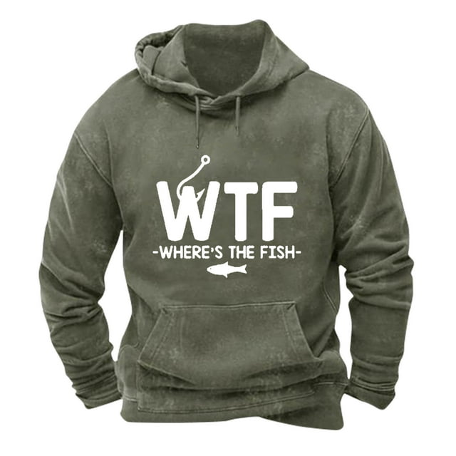LOVZFMLL Essentials Hoodie for Men, Letter Print Outdoor Fishing Sweatshirt Hooded Pullover Tops Pockets Fall Clothes