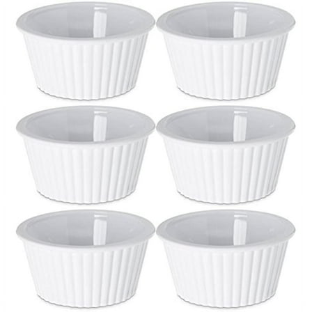 Set of 6 Plastic White Fluted Round Stackable 4 oz Ramekins - Perfect for Any Kitchen for Prepping Food or Serving Dishes! - Black Duck Brand!