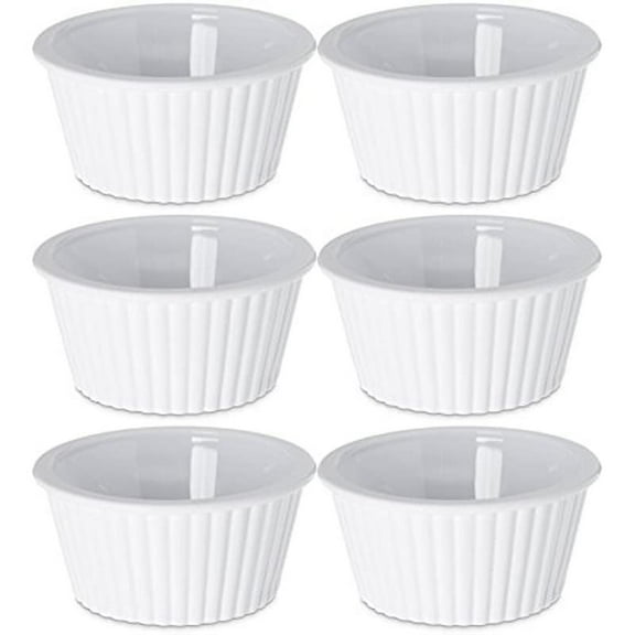 Set of 6 Plastic White Fluted Round Stackable 4 oz Ramekins - Perfect for Any Kitchen for Prepping Food or Serving Dishes! - Black Duck Brand!