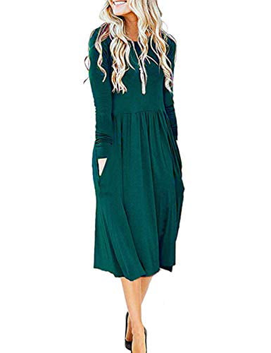 MISFAY Women's Casual Long Sleeve Dresses Empire Waist Loose Dress with Pockets 