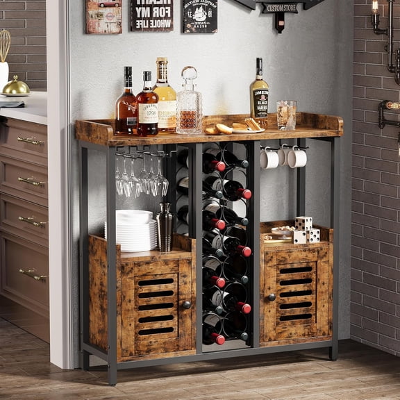 Bar Cabinet, Liquor Cabinet Bar with Storage, Small Wine Bar Cabinet with Wine Glass Holder, Industrial Coffee Bar for Home, Kitchen, Dining Room