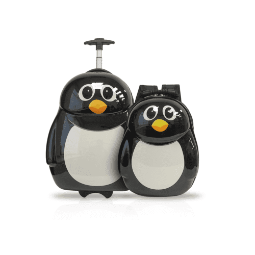 Penguin Buddy Valise pour Enfants avec Sac à Dos - Bagage à Main Rigide à Roulettes de 13 Pouces - Ensemble de 2 Pcs de Bagages pour Enfants