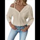 thumbnail image 2 of Blusa Asimétrica con Hombros Descubiertos y Larga Abotonada para Mujer, Color Albaricoque XL, 2 of 6