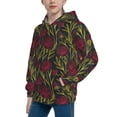 thumbnail image 2 of Goofa Burgundy Peony Flowers Pattern Hooded Sweatshirt for Youth Trendy youth sweatshirt Casual Hoodie for Boys and Girls-Medium, 2 of 6