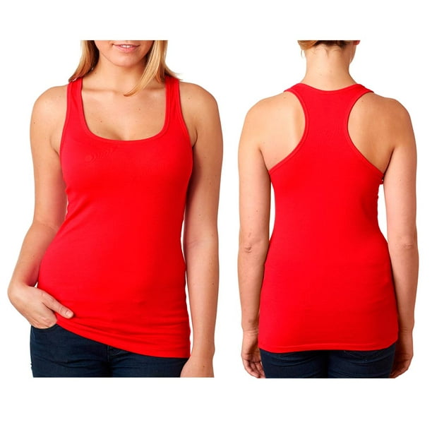 Racerback Tank Top Stretch Sleeveless Solid Cami Sports Red