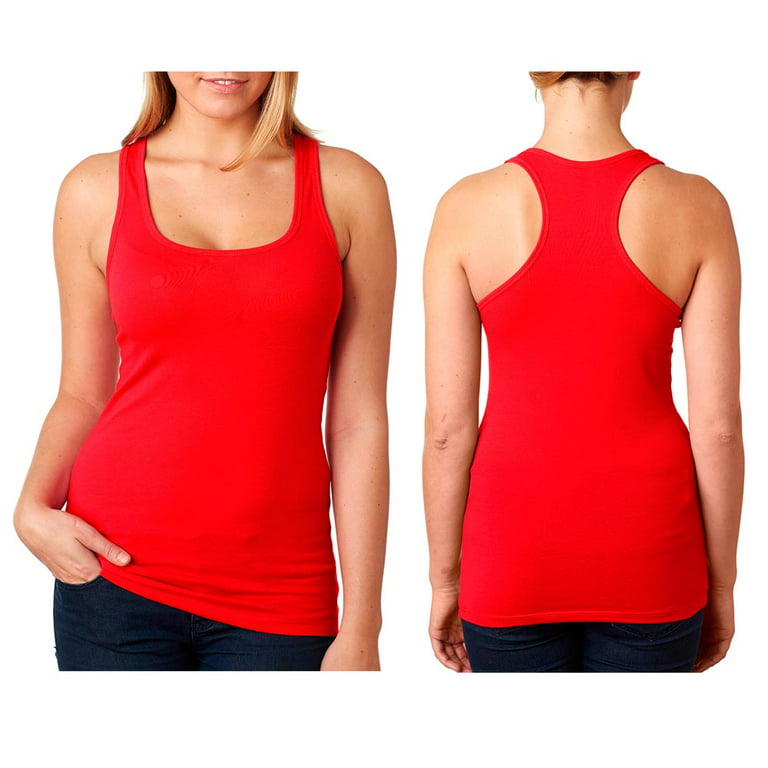 Womens Racerback Tank Top Seamless Stretch Sleeveless Solid Cami Sports Red  