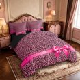 thumbnail image 2 of Manfei Wild Cheetah Animal Pattern 7pcs Queen Bedding,Pink Coquette Bowknot Bedding Comforter Set Queen,Black Reversible, 2 of 7