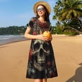 thumbnail image 4 of Lsque Classical Rose Crown Skull Print Women's Casual Dress T-Shirt Summer Short Sleeve Scoop Neck Swing Dresses, 4 of 6