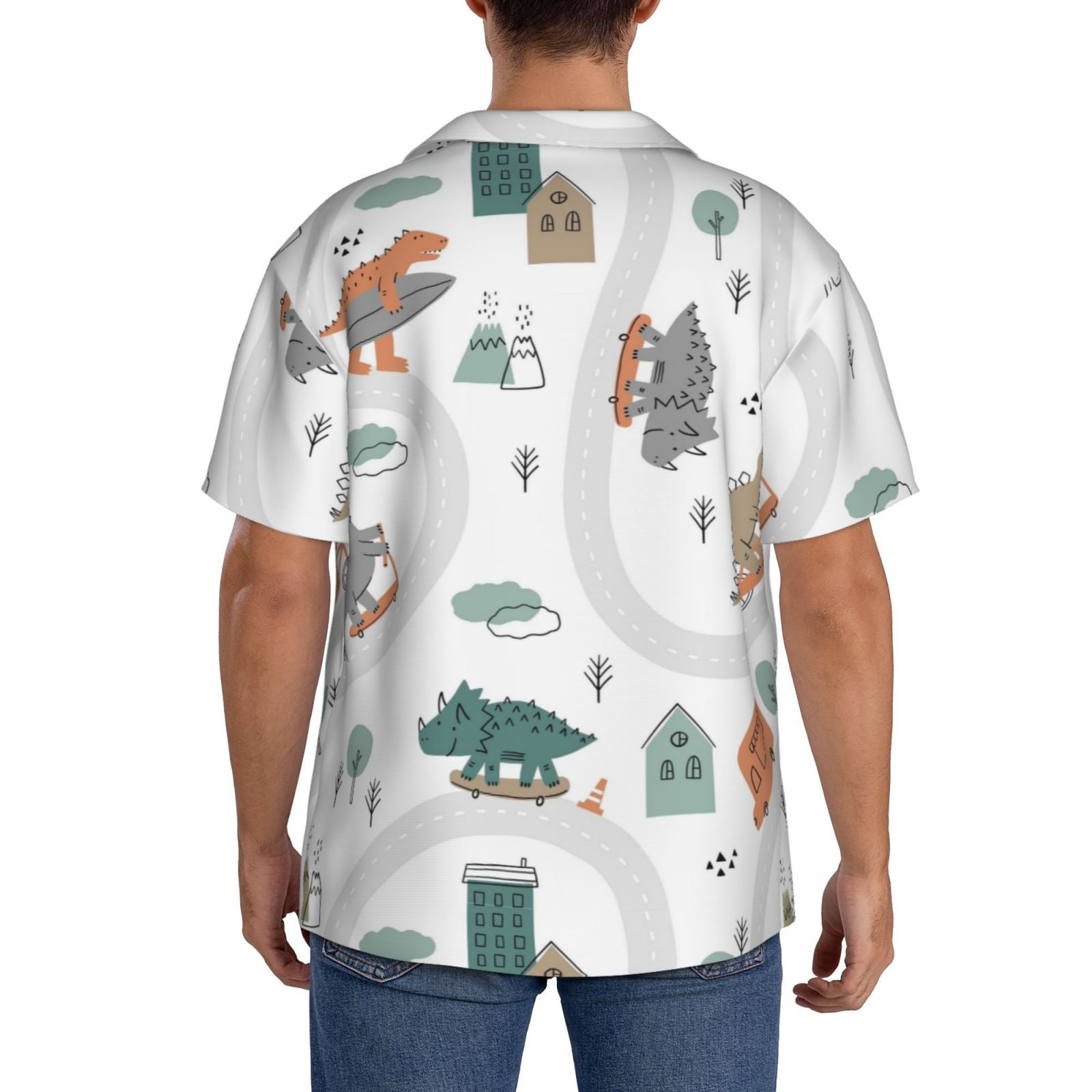 Kdxio Men'S Hawaiian Shirt For Men Short Sleeve Shirt Dino On A Skateboard Surf Summer Casual Holiday Beach Button Down T-Shirts