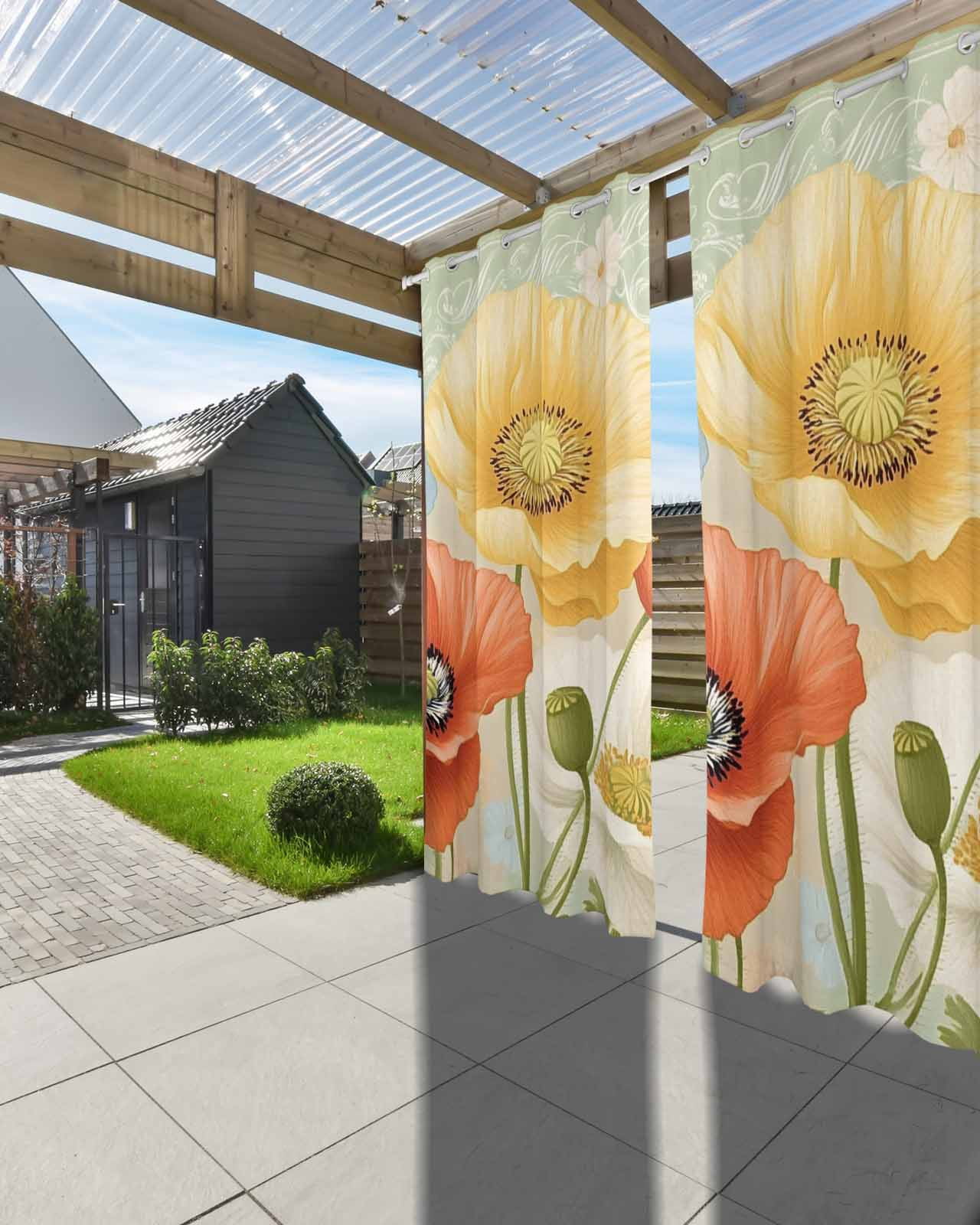 nqOlkjepod Outdoor Curtains for Patio Waterproof, Retro Spring Floral Outdoor Privacy Panels Grommet, Watercolor Summer Flower Farmhouse Blackout Outside Curtains for Porch/Cabana 54"x95", 1 Panel