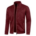 thumbnail image 4 of Sewkxo Mens Zip Up Sweatshirt Without Hood Fall Fashion Jackets Zipper Mock Neck Coat Casual Long Sleeve Top With Pockets,Wine M, 4 of 7