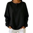 thumbnail image 2 of Women Sweatshirt Solid Color Leisure Sports Tops Autumn Winter Crewneck Tops With Button Long Sleeve Sweater Casual Shirts, 2 of 4