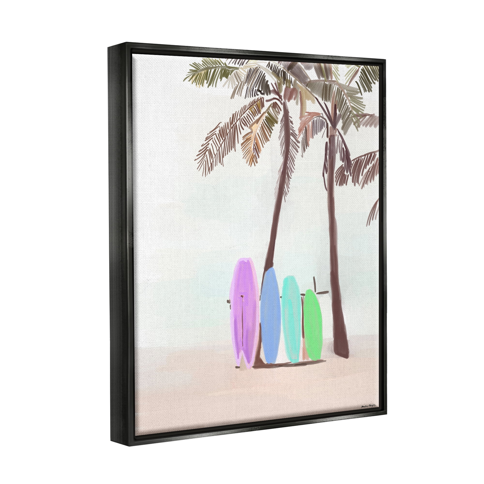 Stupell Industries Surfboards on Palm Trees Sports Painting Black Floater Framed Art Print Wall Art, 25 x 31