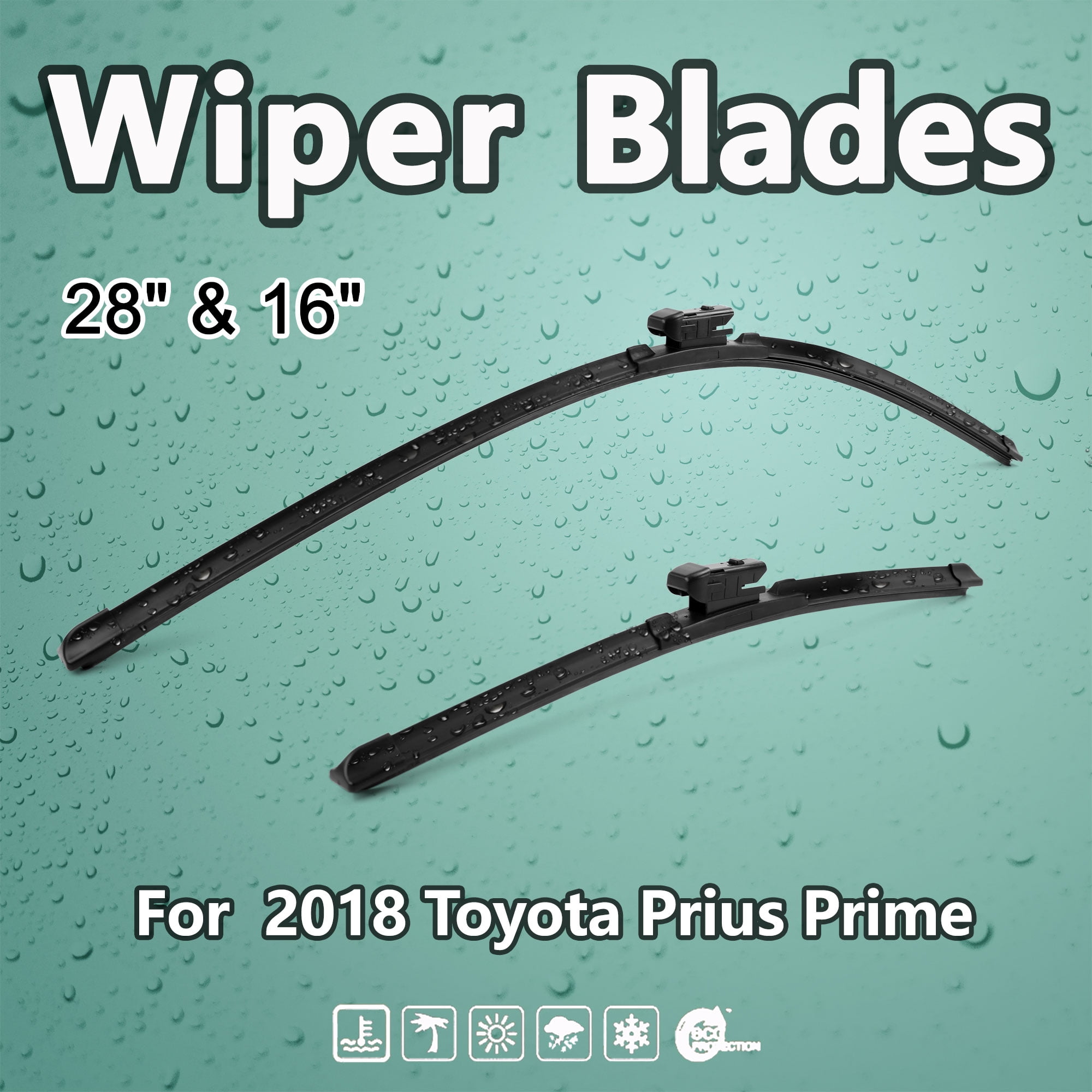 Custom Fit Front Windshield Wiper Blades for Toyota Prius Prime 2018