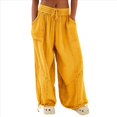 thumbnail image 1 of Pantalones Holgados Informales de Algodón para Mujer, de Pierna , con Costuras de Cordón y Bolsillos. Amarillo XXL, 1 of 6