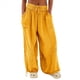 thumbnail image 1 of Pantalones Holgados Informales de Algodón para Mujer, de Pierna , con Costuras de Cordón y Bolsillos. Amarillo M, 1 of 6