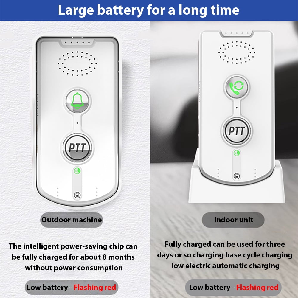 Wireless Doorbell Intercom Rechargeable 1000m/3280ft Long Distance Smart Intercom Doorbells for Home Office Real-Time Two-Way Communication 3 Volume Levels Waterproof Electronic Doorbell Chime