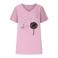 thumbnail image 4 of Jewelreauty Cotton Linen Shirts Women Short Sleeve V Neck Floral Print T-Shirts Casual Cozy Pullover Summer Tops (M, D Pink), 4 of 4