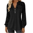 thumbnail image 2 of ZunFeo Womens Lace Blouse Long Sleeve V-Neck Work Top with Bell Sleeves & Pearl Buttons for Date Night Black,Size M, 2 of 9