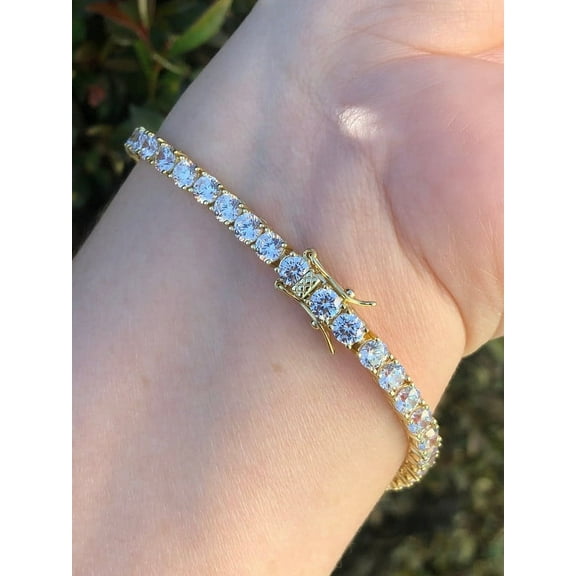 Mangal Jewels 9Ct Round Cut Diamond Womens 7.5 Inches Tennis Bracelet 14K Yellow Gold Plated