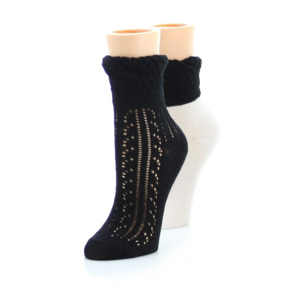 MeMoi Honeycomb Women's Combed Cotton Ankle Socks 2-Pack - Womens - Female, One Size, Black