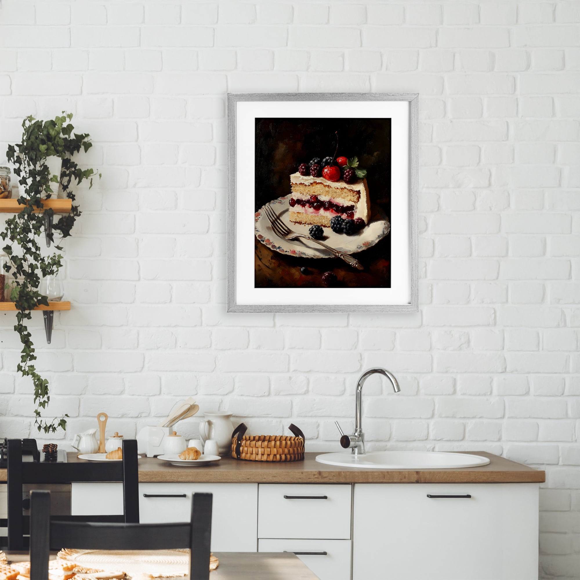 Stupell Industries Berry Topped Cake Slice Gray Framed Print Under Glass, design by Franklyn Gregory
