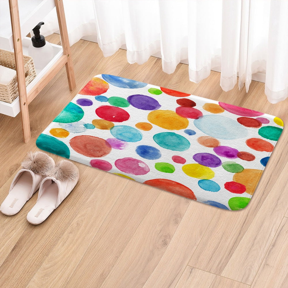 Colorful Polka Dot Bath Mat for Kids Bathroom, Cute Rainbow Geometric Bright Childrens Fabric Kid Floor Rugs Mats Non Slip Bathroom Decor Accessories 19X31 Inches Kitchen Bedroom Indoor