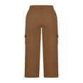 thumbnail image 4 of Inleife Womens Elastic Waist Capris Solid Color Cargo Pants Multiple Pockets Casual Hiking Pants Coffee S, 4 of 6