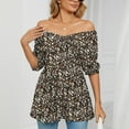 thumbnail image 4 of YYDGH Women's V- Neck Printing Wrapped Bubble Short Sleeve Short Tops Brown M, 4 of 7