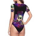thumbnail image 4 of Naloa Mushrooms and Skull Women's Short-Sleeved Onesie, One-Piece Swimsuit for Parties, dates, clubs - Small, 4 of 9