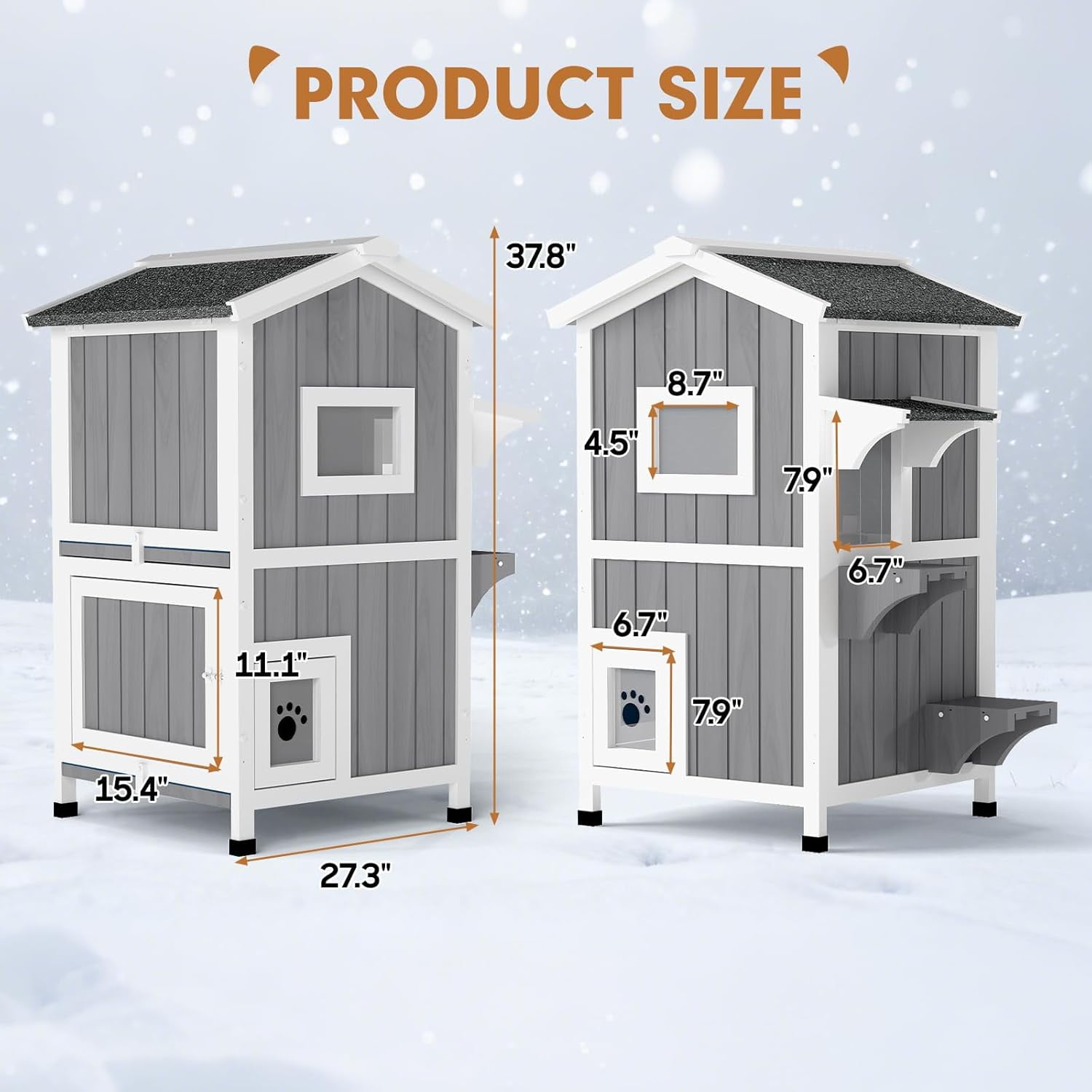 Gowoodhut Insulated Outdoor Cat House with  2 Story Weatherproof Elevated Outside Cat Shelter