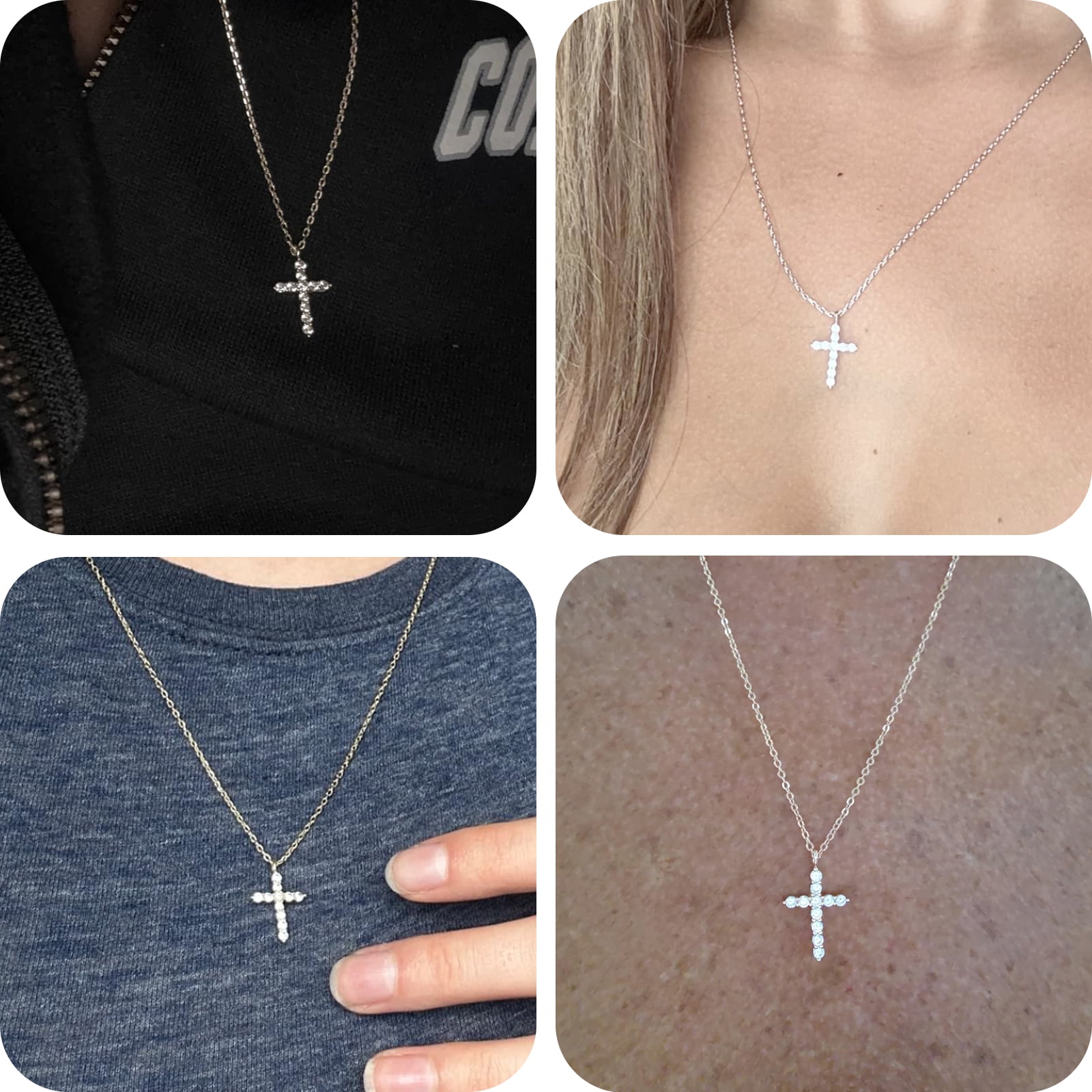 SFTING 14K Gold Plated Zirconia Silver Cross Faith Pendant Necklace for Women with 925 Silver