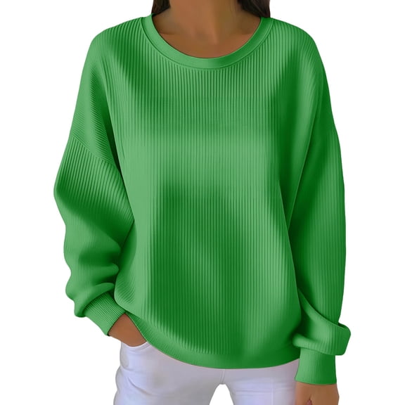 ManxiVoo Women's Basic Crewneck Sweatshirt Long Sleeve Pullover Top Versatile Layering Piece Comfortable Daily Wear S Size Green