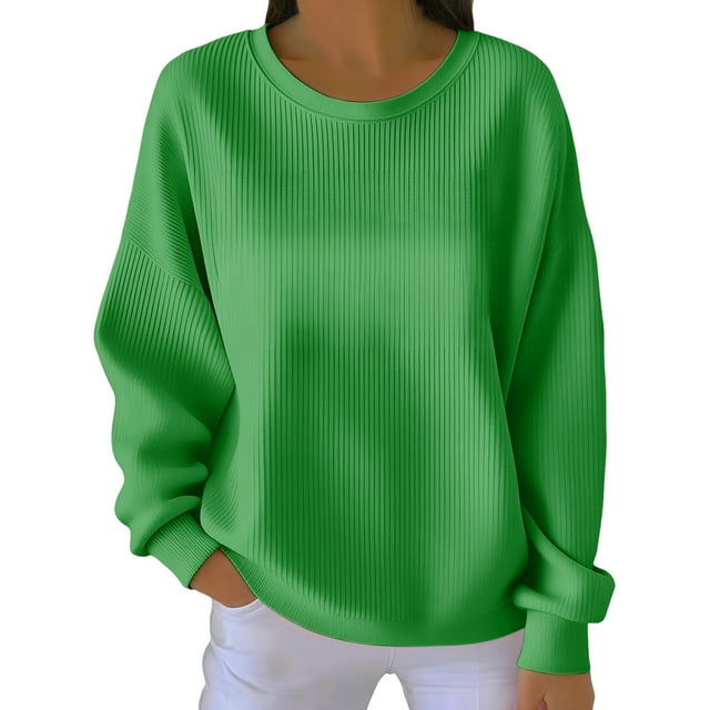 ManxiVoo Chandail en Molleton Basique à Col Rond pour Femmes Manches Longues Chandail-Over Polyvalent Confortable pour Usage Quotidien Taille TG Vert