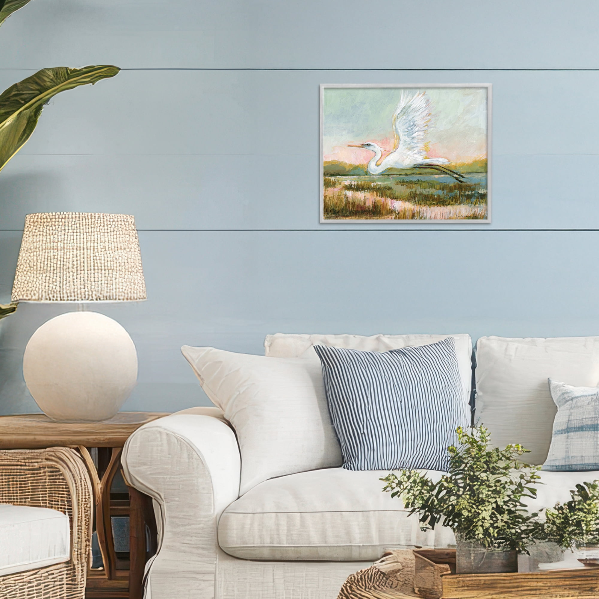 Stupell Industries White Heron Flying Gray Framed Giclee Art, design by Susan Winget