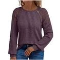 thumbnail image 2 of Fanxing Womens Lace Patchwork Pulover Sweater Casual Crew Neck Dressy Tunic Blouses Ribbed Knit Winter Tops Purple L, 2 of 8