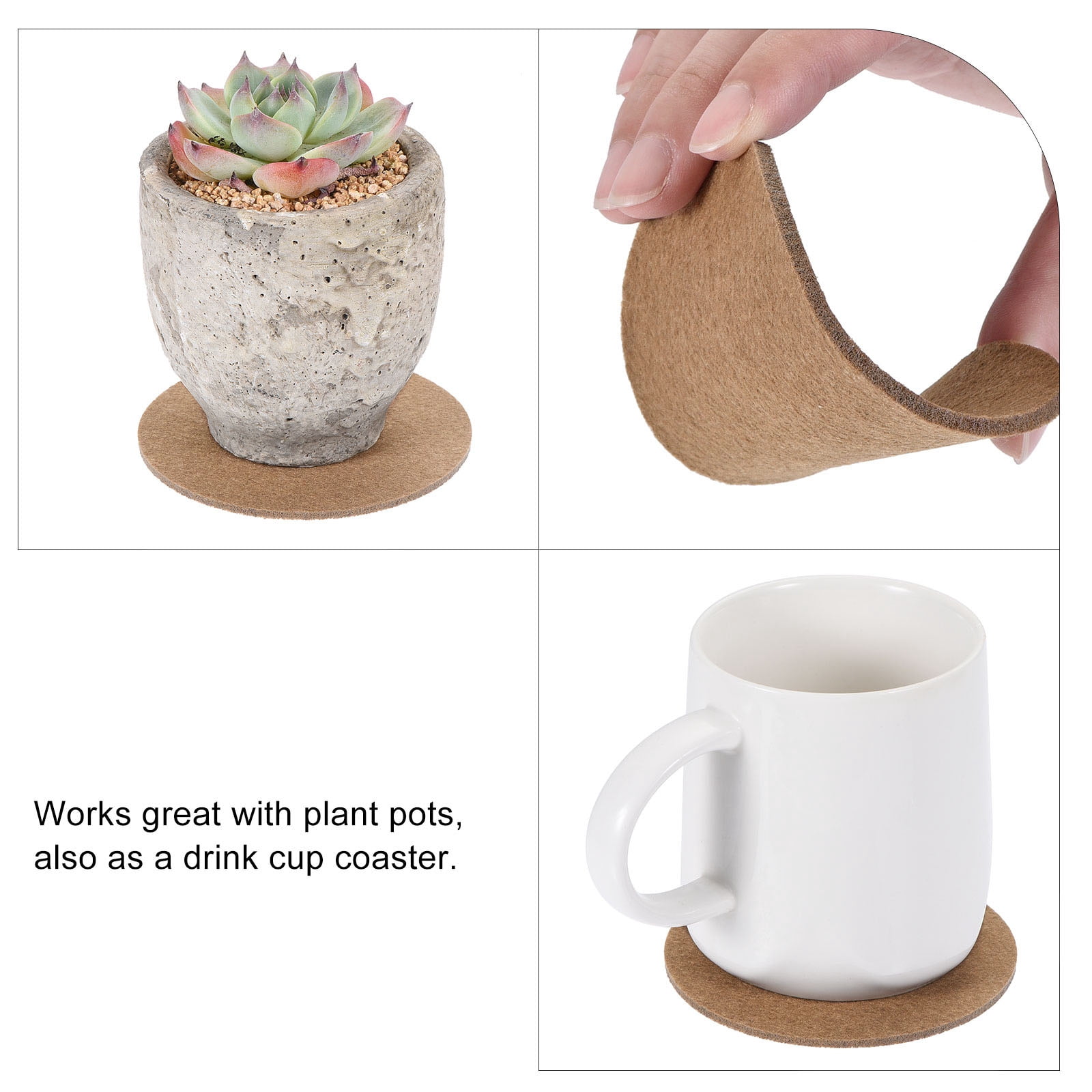 Unique Bargains Plant Coasters Reversible Absorbent Round Felt Pad Mats Set Brown
