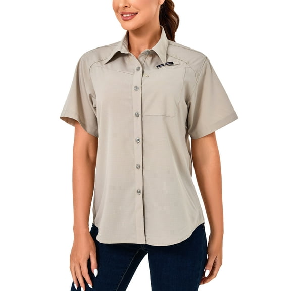 Little Donkey Andy Women's UPF 50 Sun Protection Shirt - Quick-Dry, Breathable, Short Sleeve for Fishing, Hiking, and Outdoor Activities (Wood Ash XS)
