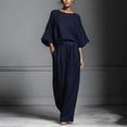 thumbnail image 2 of Stamzod 2 Piece Sets for Women Elegant formal Matching Sets Business Casual Tops Wide Leg Pants Summer Travel Vacation Outfits Navy S, 2 of 5