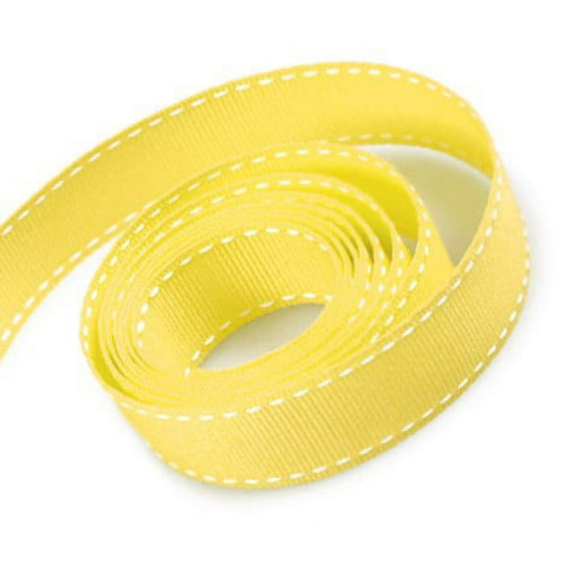 Polypropylene Grosgrain Ribbon, 0.375in x 100 yards, Yellow with White Stitches