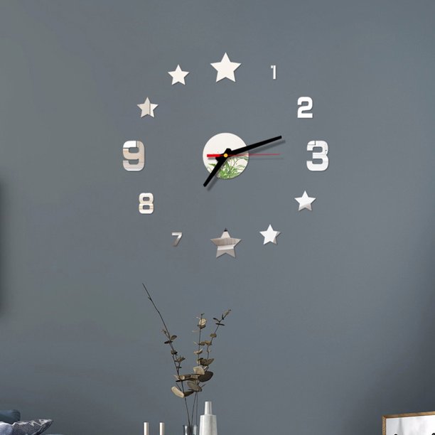 Yohome DIY Wall Clock 3D Mirror Surface Sticker Home Office Decor Clock