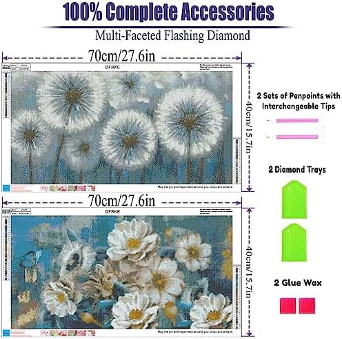 2 Pack Diamond Painting Kits，Large 5D DIY Dandelion Flower Diamond Painting Kits for Adults，DIY Full Drill Crystal Rhinestone Arts and Crafts，Gem Art Painting with Diamond Home Wall Decor (28X16inch)