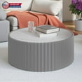 thumbnail image 4 of Hassch 29.5" Round Coffee Table with Marble Top and Gray PU Leather Covered Frame, Stable Cylindrical Drum Table for Books, Lamps, Coffee, Bedside or Display, 4 of 6