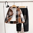 thumbnail image 2 of Tenue Garçon Tout-Petit Manches Longues Patchwork à Carreaux Imprimé Haut à Capuche Chemise Pantalon Ensemble Robe Décontractée Ensemble Garçon Taille 3-4T, 2 of 8